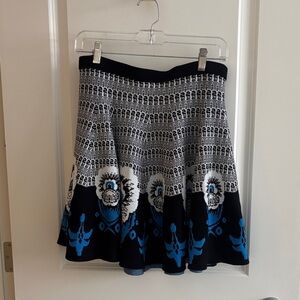 Elegant Black and Blue Floral Skater Skirt